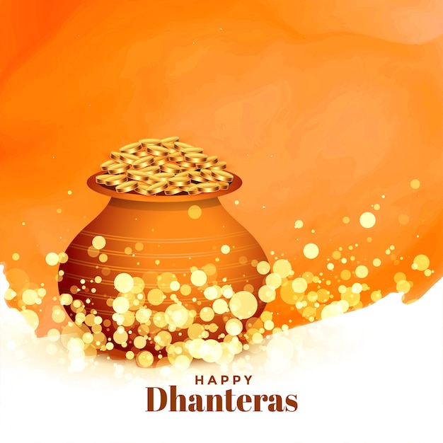 Belle carte de fête des dhanteras avec pot à monnaie en or