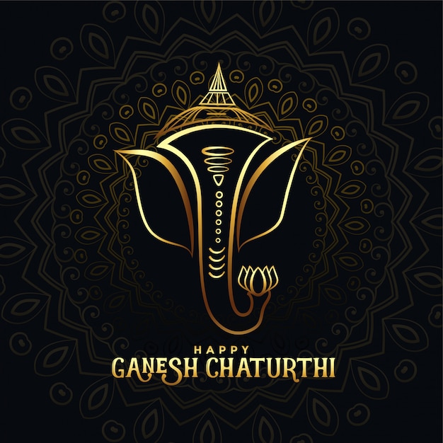 Vecteur gratuit belle carte de ganpati dorée pour joyeux ganesh chaturthi