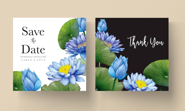 Belle Carte D'invitation De Fleur De Lotus Bleu Aquarelle