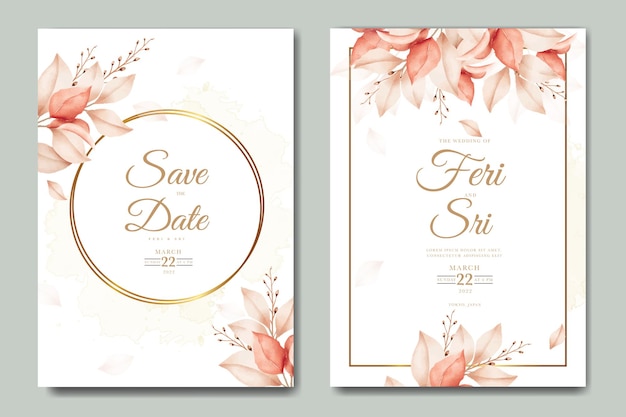 Belle carte d'invitation de mariage automne automne avec aquarelle de feuilles florales