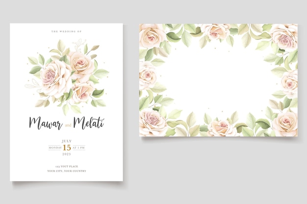 Vecteur gratuit belle carte d'invitation de mariage avec un ensemble floral élégant