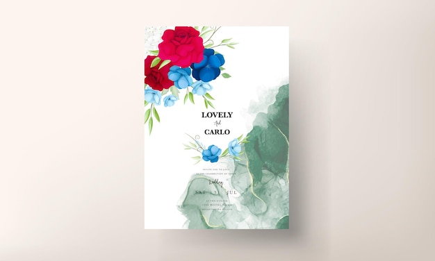 Vecteur gratuit belle carte d'invitation de mariage fleur marron et bleu marine