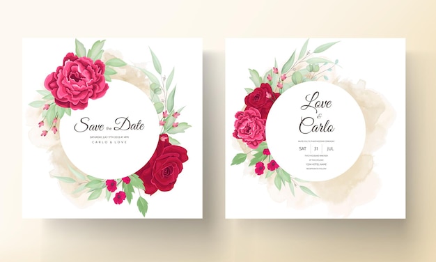 Vecteur gratuit belle carte d'invitation de mariage de fleur de rose et de pivoine en fleurs