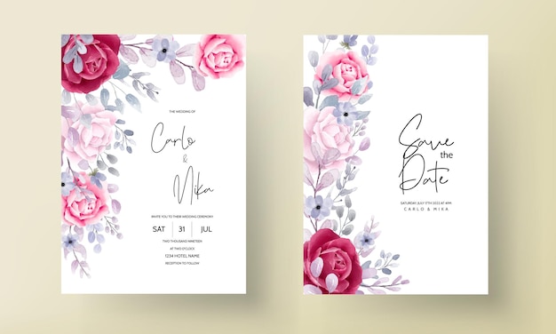 Belle Carte D'invitation De Mariage Floral Aquarelle