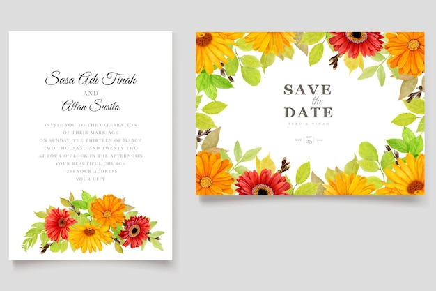 Vecteur gratuit belle carte d'invitation de mariage floral avec un design coloré