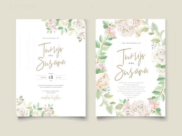 Belle Carte D'invitation De Mariage Floral Doux Et Feuilles