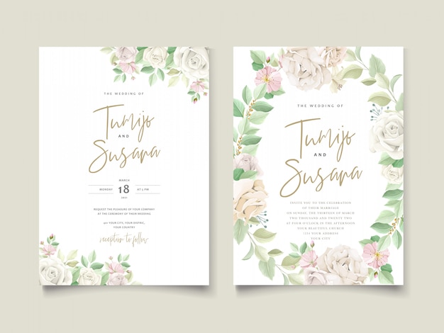 Vecteur gratuit belle carte d'invitation de mariage floral doux et feuilles