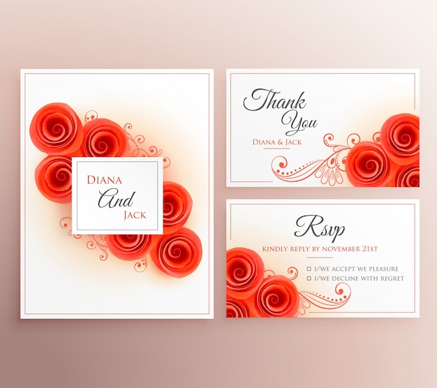 Vecteur gratuit belle carte d'invitation de mariage avec modèle de fleur de rose