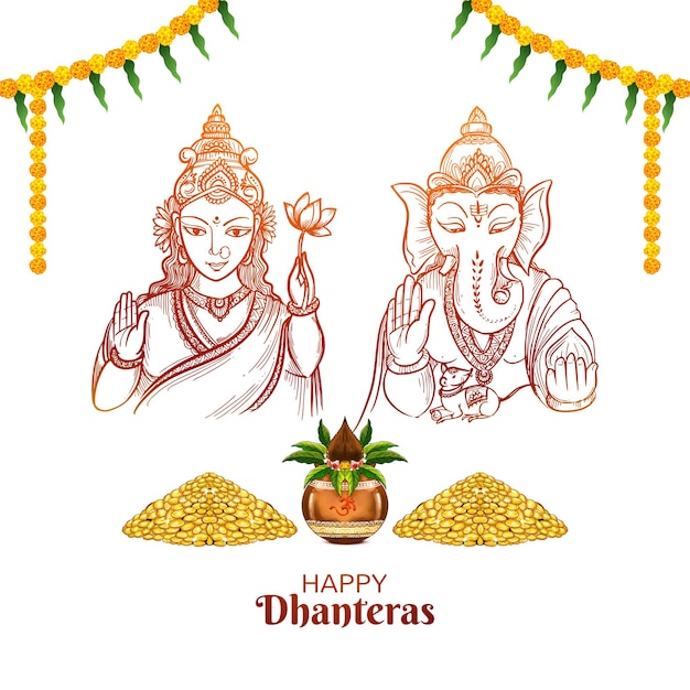 Vecteur gratuit belle célébration joyeux diwali pour ganesh laxmi dessin de carte de vœux arrière-plan