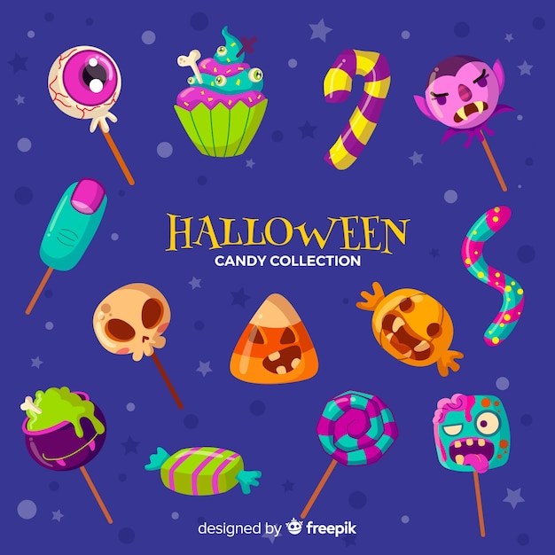 Vecteur gratuit belle collection de bonbons halloween dessinés à la main