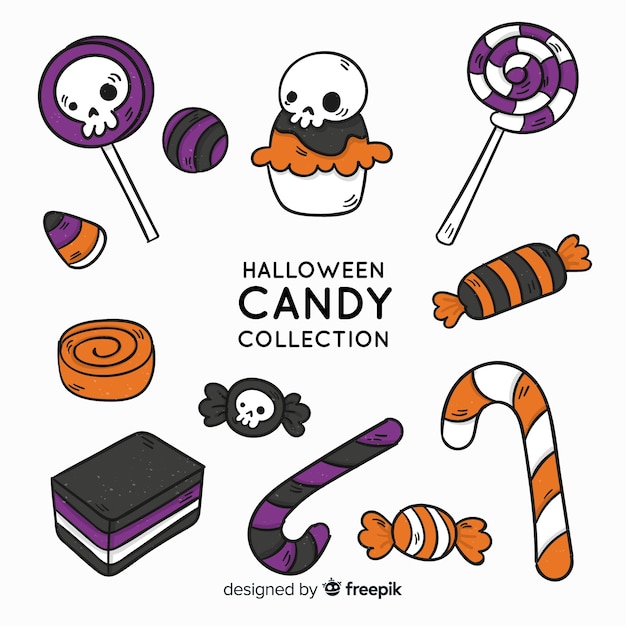 Vecteur gratuit belle collection de bonbons halloween dessinés à la main