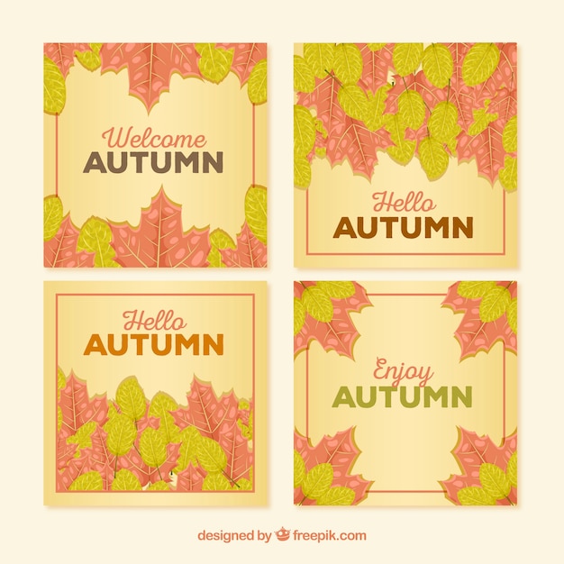 Belle Collection De Cartes Automne Avec Un Design Plat