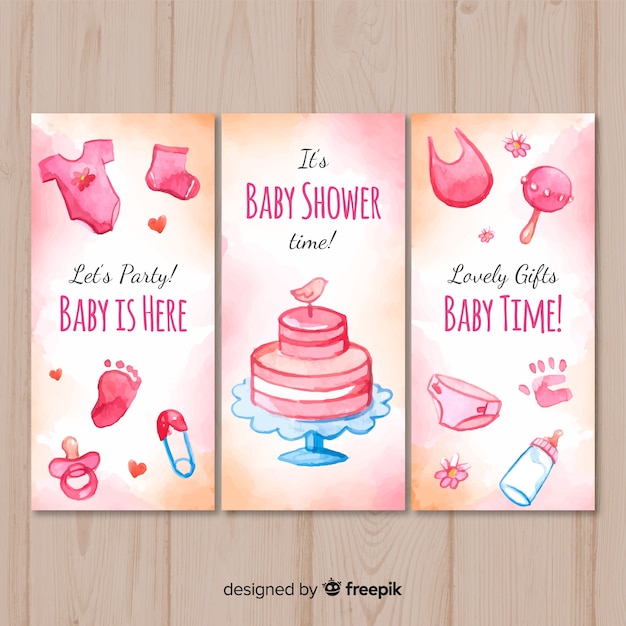 Vecteur gratuit belle collection de cartes de douche de bébé aquarelle