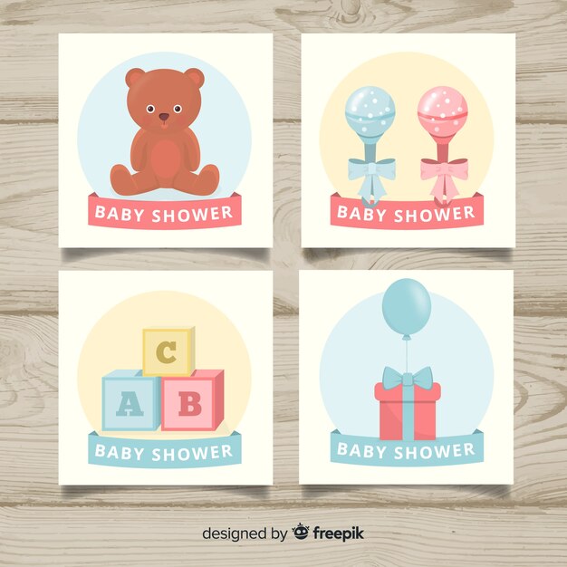 Belle collection de cartes de douche de bébé avec un design plat