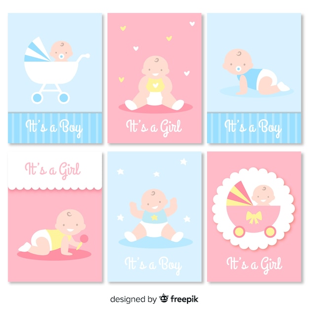 Vecteur gratuit belle collection de cartes de douche de bébé avec un design plat