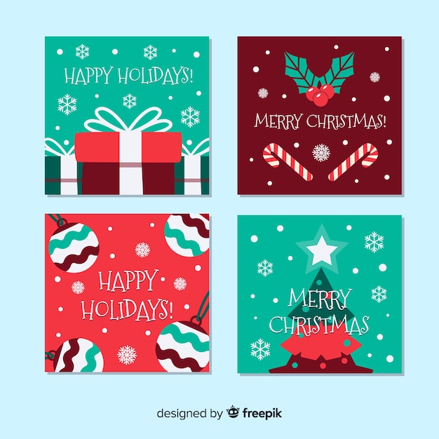 Vecteur gratuit belle collection de cartes de noël avec design plat