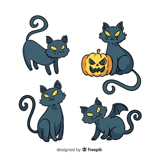 Belle Collection De Chat D'halloween Dessiné à La Main