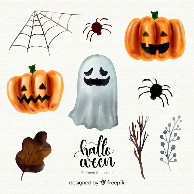 Vecteur gratuit belle collection d'éléments aquarelle halloween