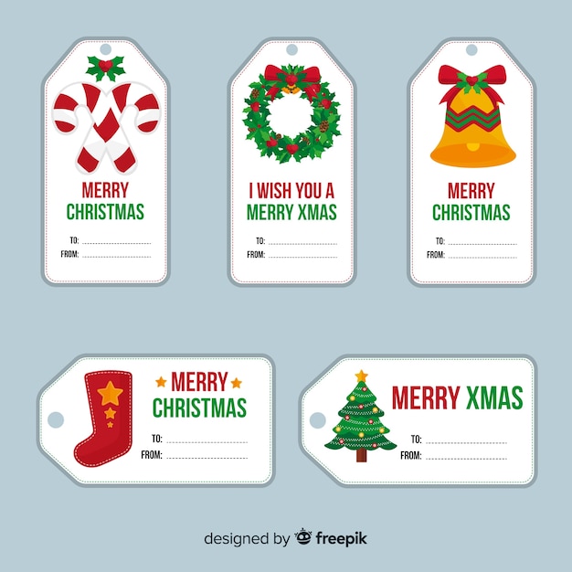 Vecteur gratuit belle collection d'étiquettes de noël avec un design plat