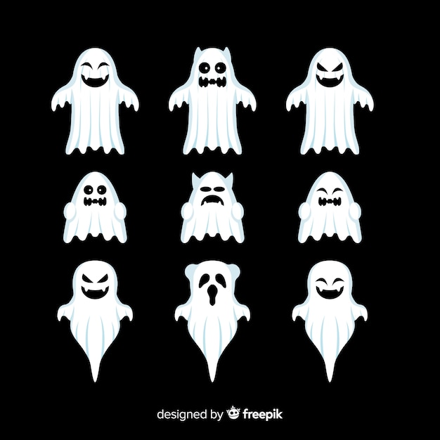 Vecteur gratuit belle collection de fantômes d'halloween avec un design plat