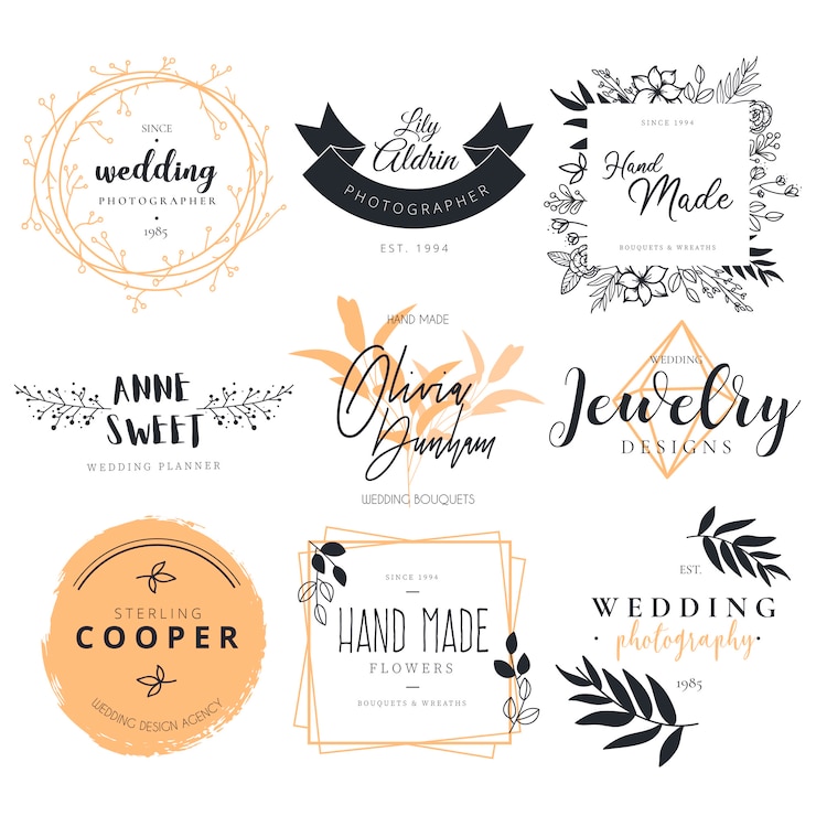Vecteur gratuit belle collection de logos pour la photographie de mariage, la décoration et l&#39;agenda