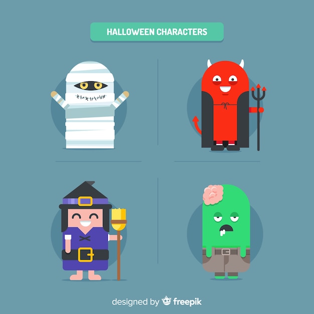 Belle Collection De Personnages D'halloween Au Design Plat