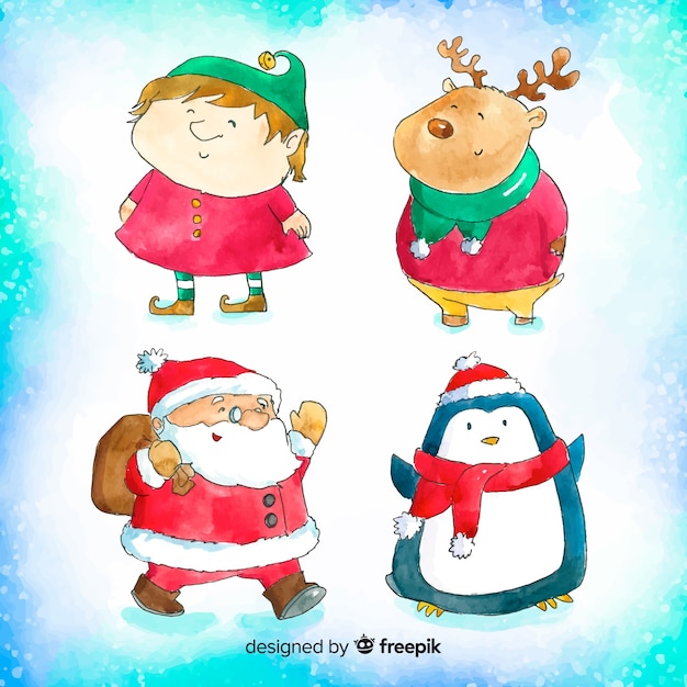 Belle Collection De Personnages De Noël à L'aquarelle