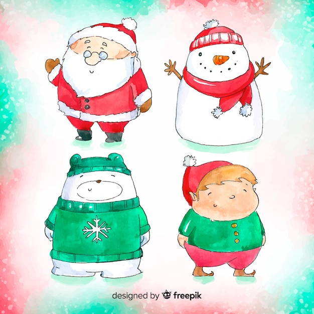 Belle Collection De Personnages De Noël à L'aquarelle