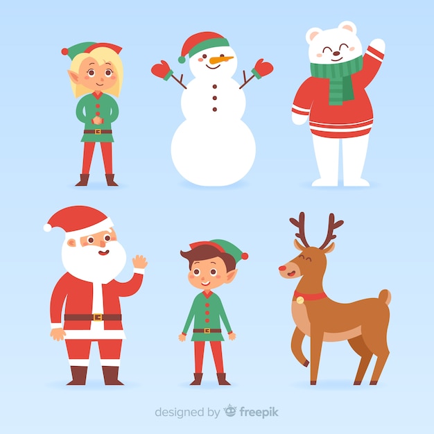 Vecteur gratuit belle collection de personnages de noël avec design plat