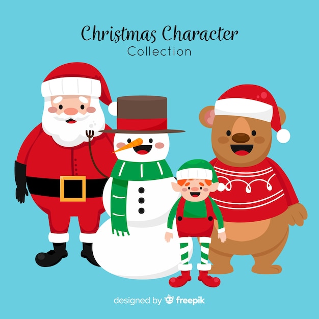 Vecteur gratuit belle collection de personnages de noël avec design plat