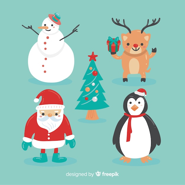 Vecteur gratuit belle collection de personnages de noël avec design plat