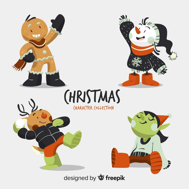 Belle collection de personnages de Noël avec design plat