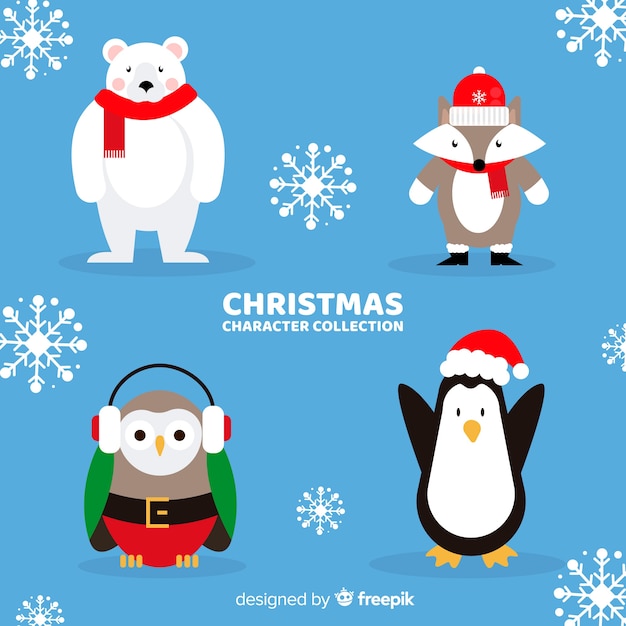 Vecteur gratuit belle collection de personnages de noël avec design plat