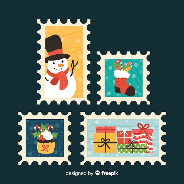 Vecteur gratuit belle collection de timbres de noël