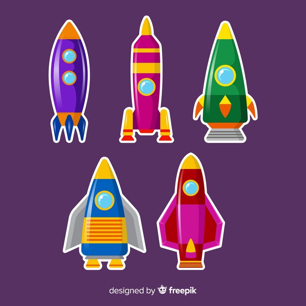 Belle collection de vaisseaux spatiaux avec un design plat