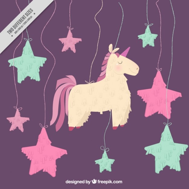 Vecteur gratuit belle dessiné à la main la décoration licorne étoiles fond