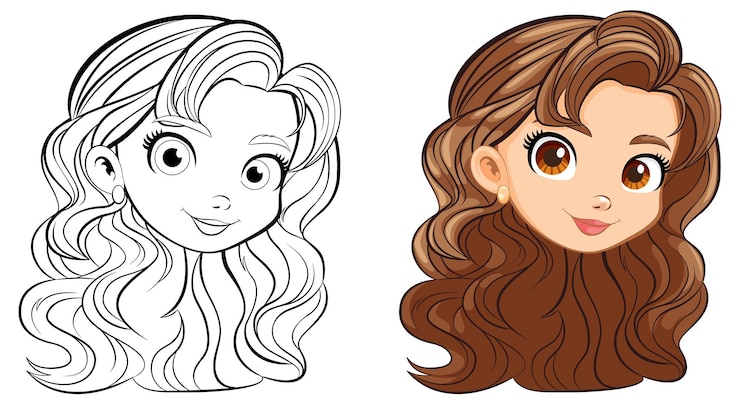 Vecteur gratuit belle femme aux cheveux longs illustration de dessin animé vectoriel