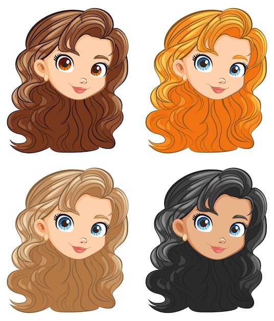 Vecteur gratuit belle femme aux cheveux longs illustration de dessin animé vectoriel