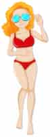 Vecteur gratuit belle femme en bikini rouge se faire bronzer