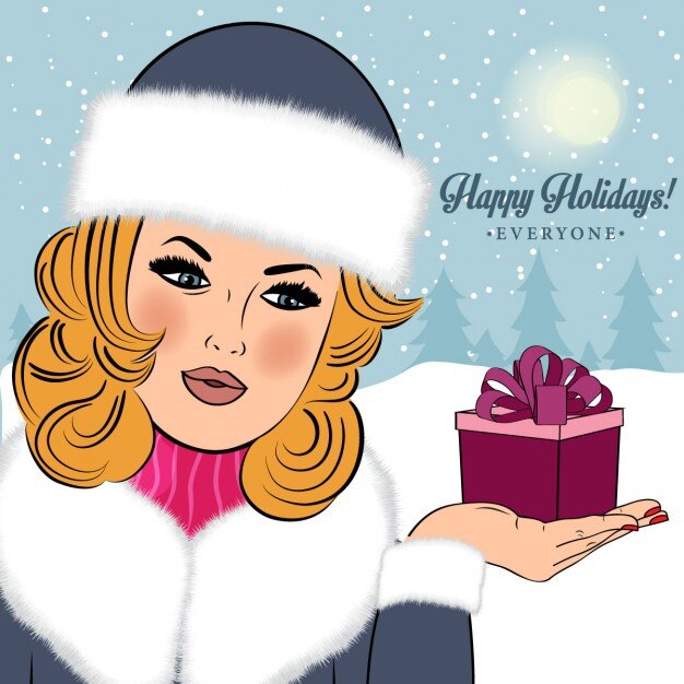 Belle Femme Dans La Carte De Noël Vecteur Gratuite