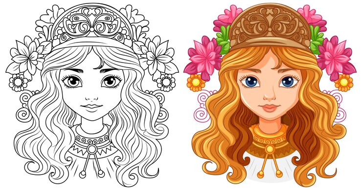 Vecteur gratuit belle femme portrait contour doodle isolé