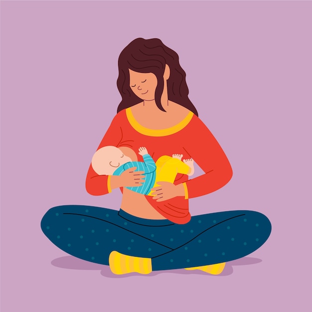 Vecteur gratuit belle femme avec son bébé allaitant illustré