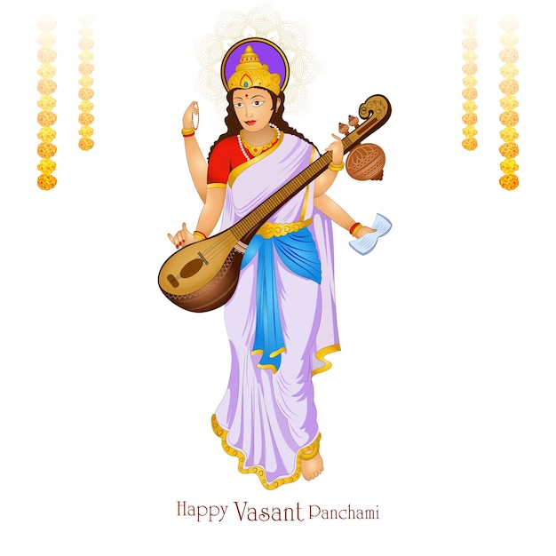 Vecteur gratuit belle fête indienne vasant panchami sur le dieu indien saraswati maa contexte religieux