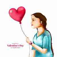 Vecteur gratuit belle fille mignonne tenant le cœur pour la carte de valentine à l'arrière-plan