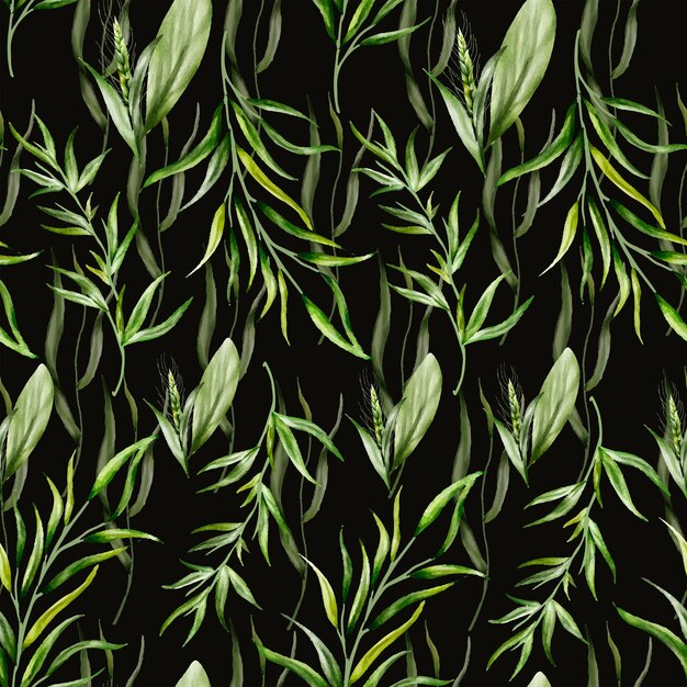Belle herbe de verdure aquarelle feuilles modèle sans couture