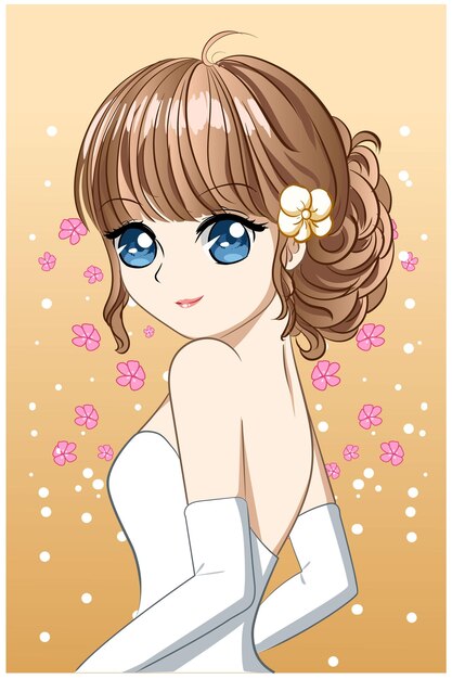 Belle Et Heureuse Fille Portant Illustration De Dessin Anime De Robe De Mariee Vecteur Premium