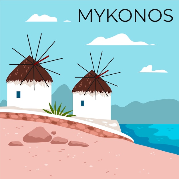 Vecteur gratuit belle illustration de destination de mykonos