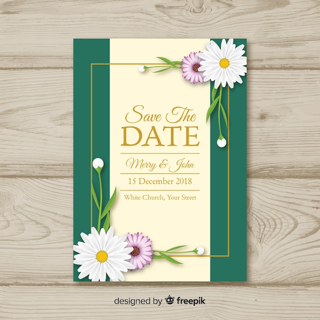 Belle Invitation De Mariage Avec Des Fleurs Réalistes