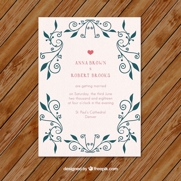 Belle Invitation De Mariage Avec Des Ornements Floraux