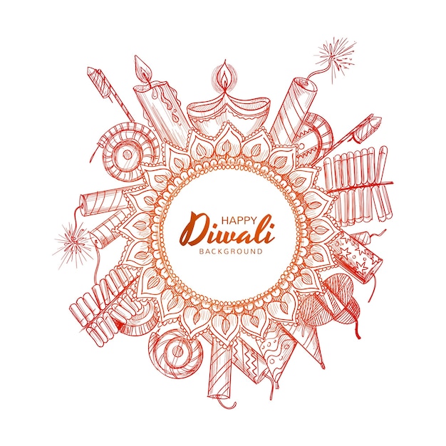 Vecteur gratuit belle main dessiner croquis de célébration diwali décoratif